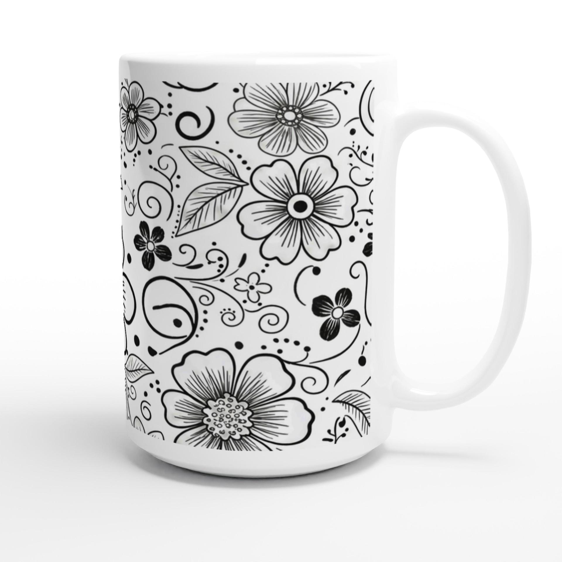 Set of Big Mugs, Floral Cup Set, Large 15 oz Matching Cups