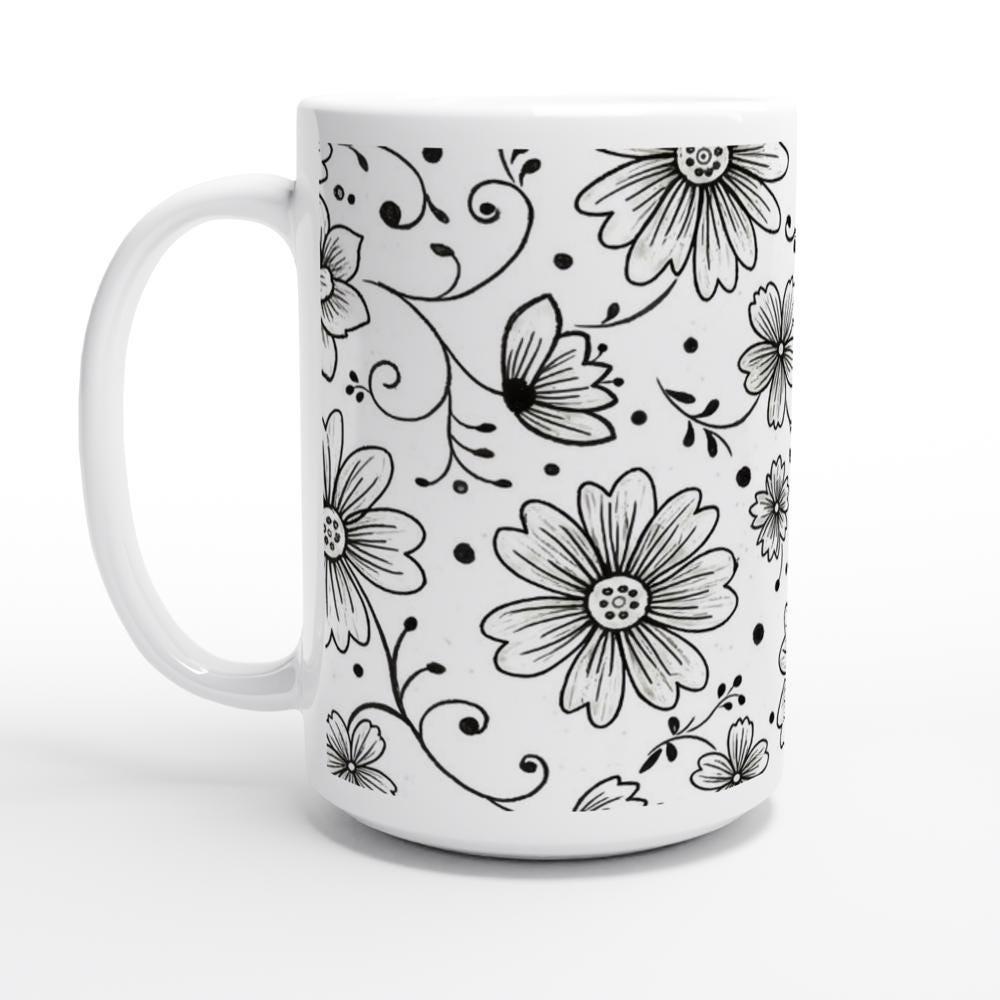 Set of Big Mugs, Floral Cup Set, Large 15 oz Matching Cups