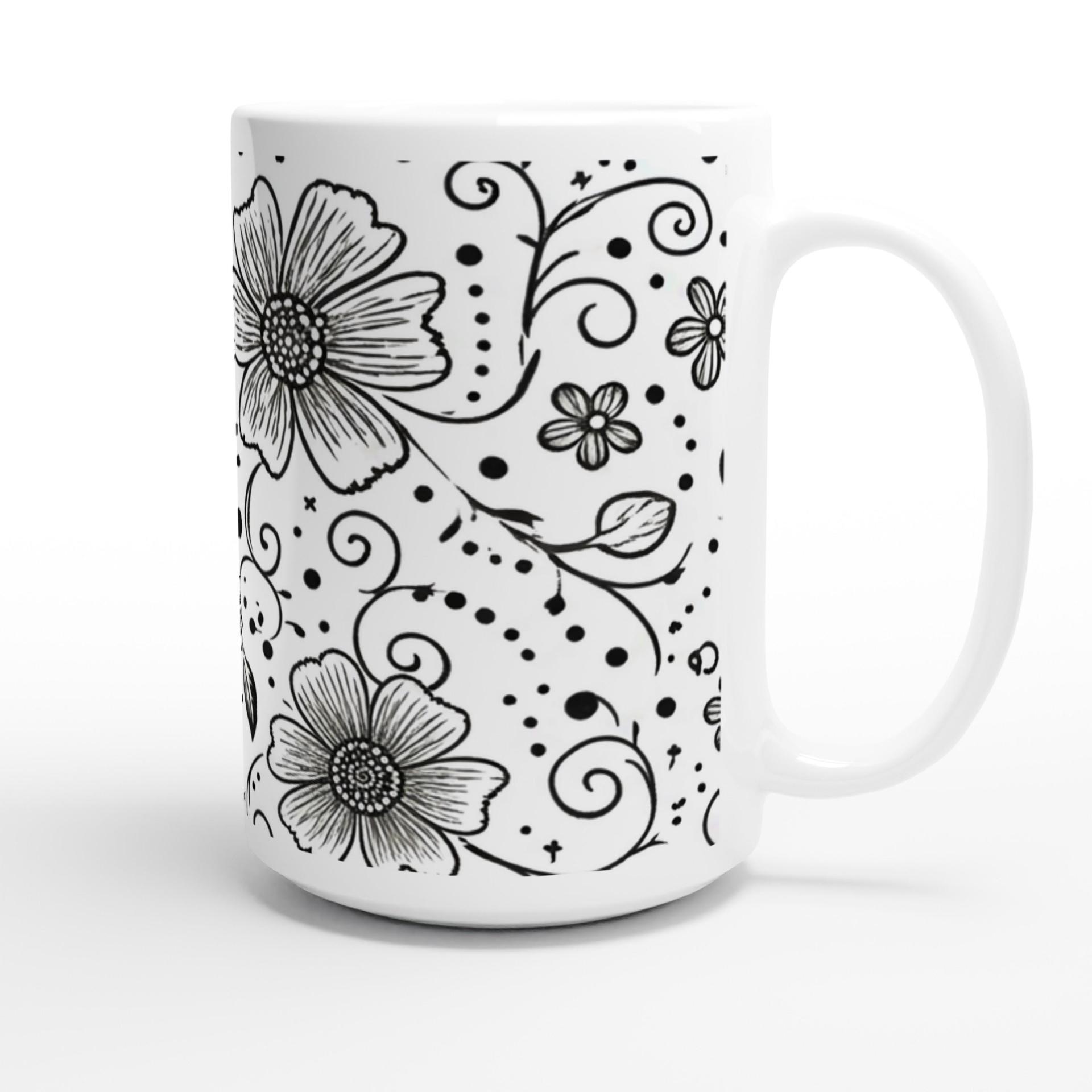 Set of Big Mugs, Floral Cup Set, Large 15 oz Matching Cups