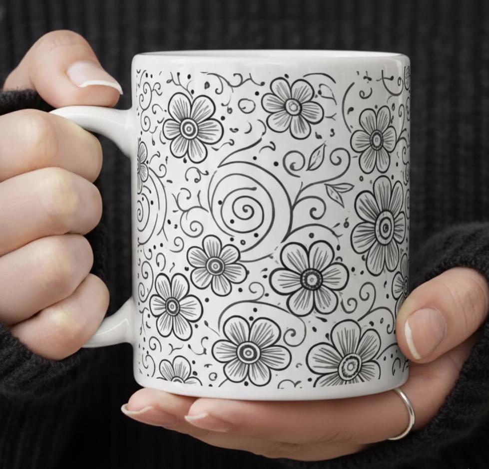 Floral Cups -  Large and Small Ceramic Mugs