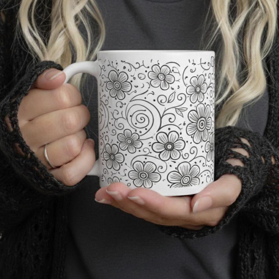 Floral Cups -  Large and Small Ceramic Mugs