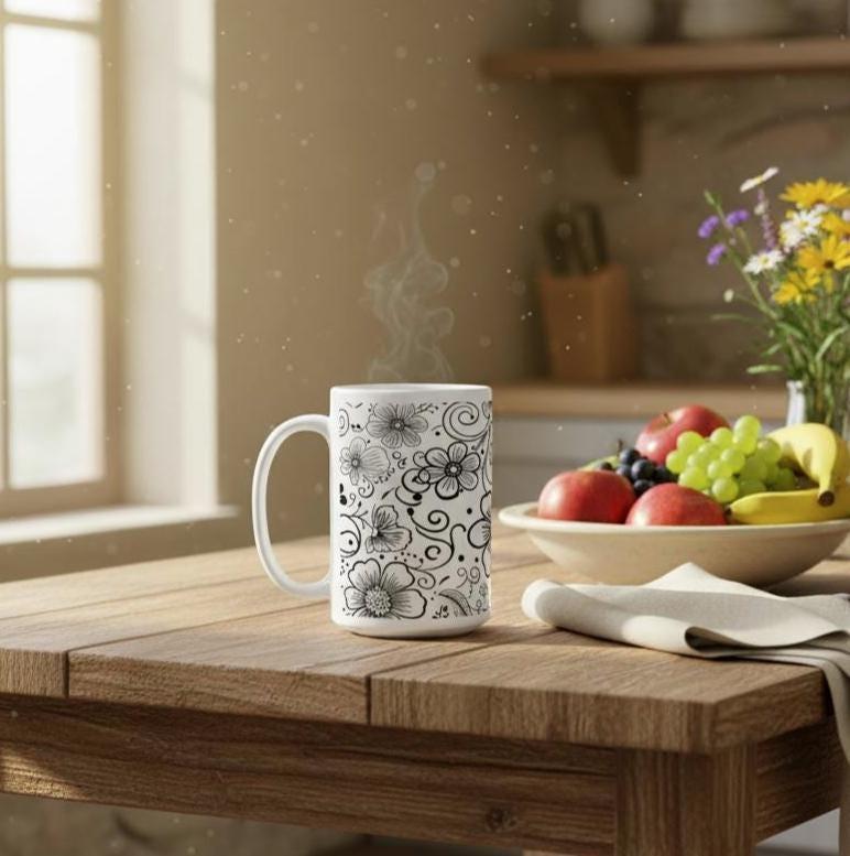 Floral Cups -  Large and Small Ceramic Mugs