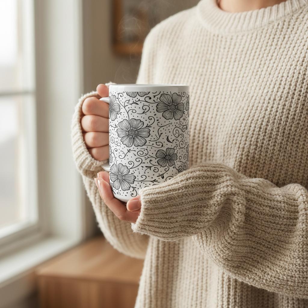 Floral Cups -  Large and Small Ceramic Mugs