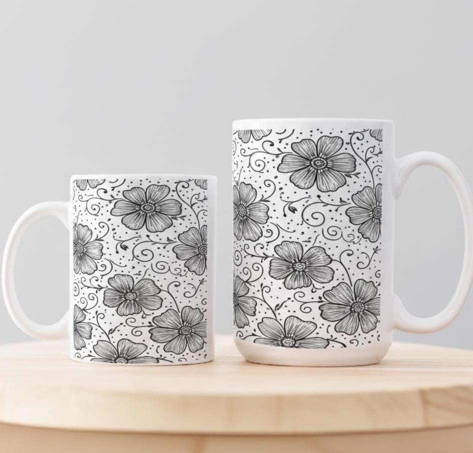 Floral Cups -  Large and Small Ceramic Mugs