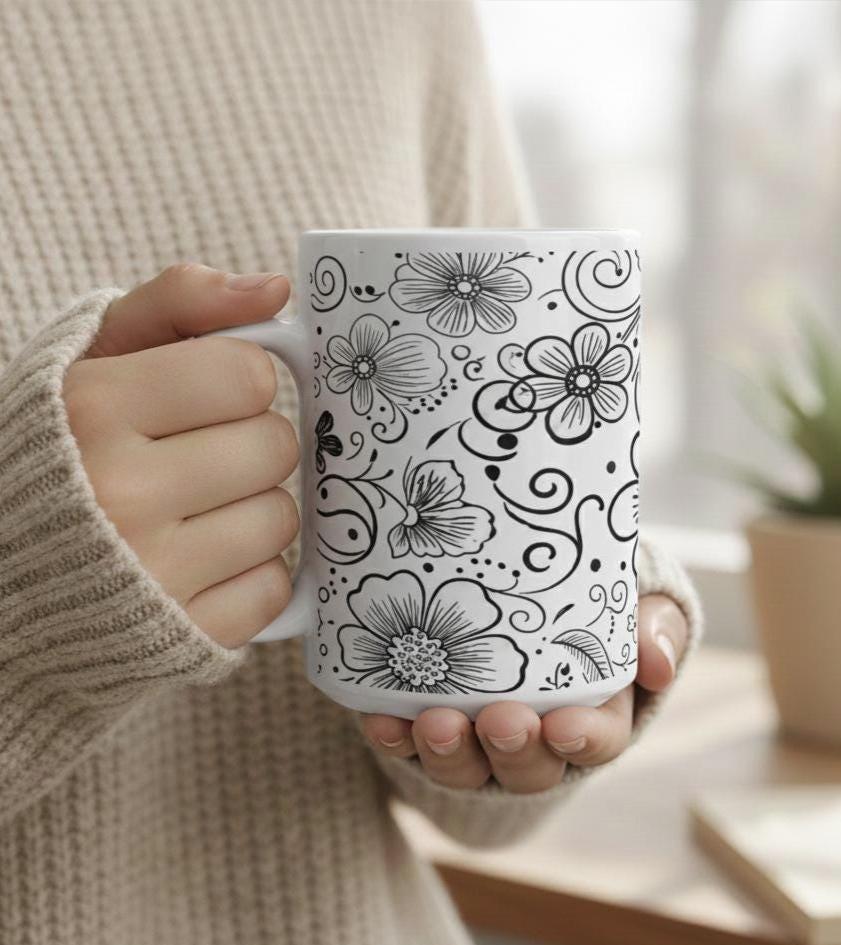 Floral Cups -  Large and Small Ceramic Mugs