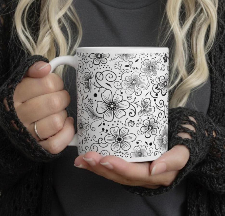Floral Cups -  Large and Small Ceramic Mugs
