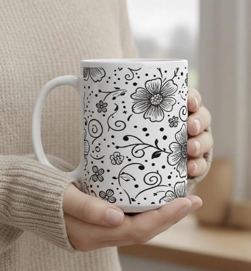 Floral Cups -  Large and Small Ceramic Mugs