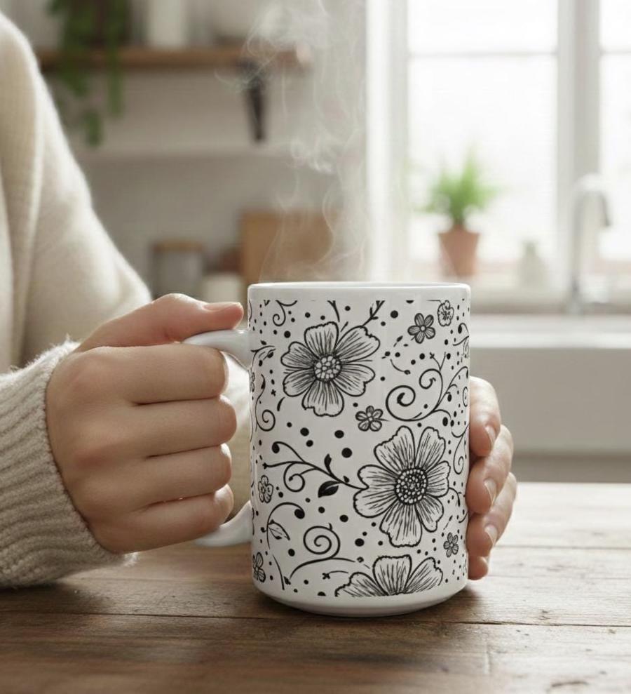 Floral Cups -  Large and Small Ceramic Mugs