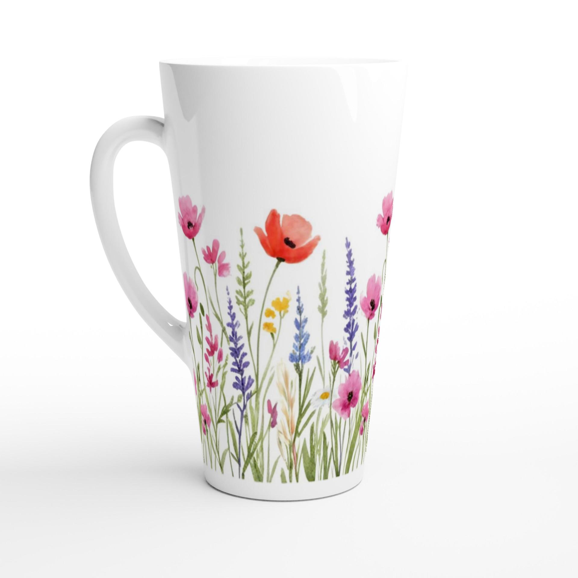 Set of Latte Mugs, Floral Cup Set, 17 oz