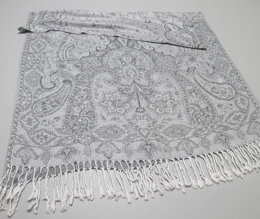 Reversible Soft Pashmina Shawl & Scarf for Women, Jacquard Brocade, Shawl, Sarong or Head Wraps