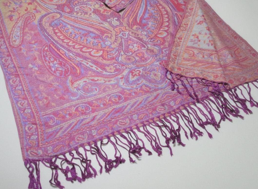Reversible Soft Pashmina Shawl & Scarf for Women, Jacquard Brocade, Shawl, Sarong or Head Wraps