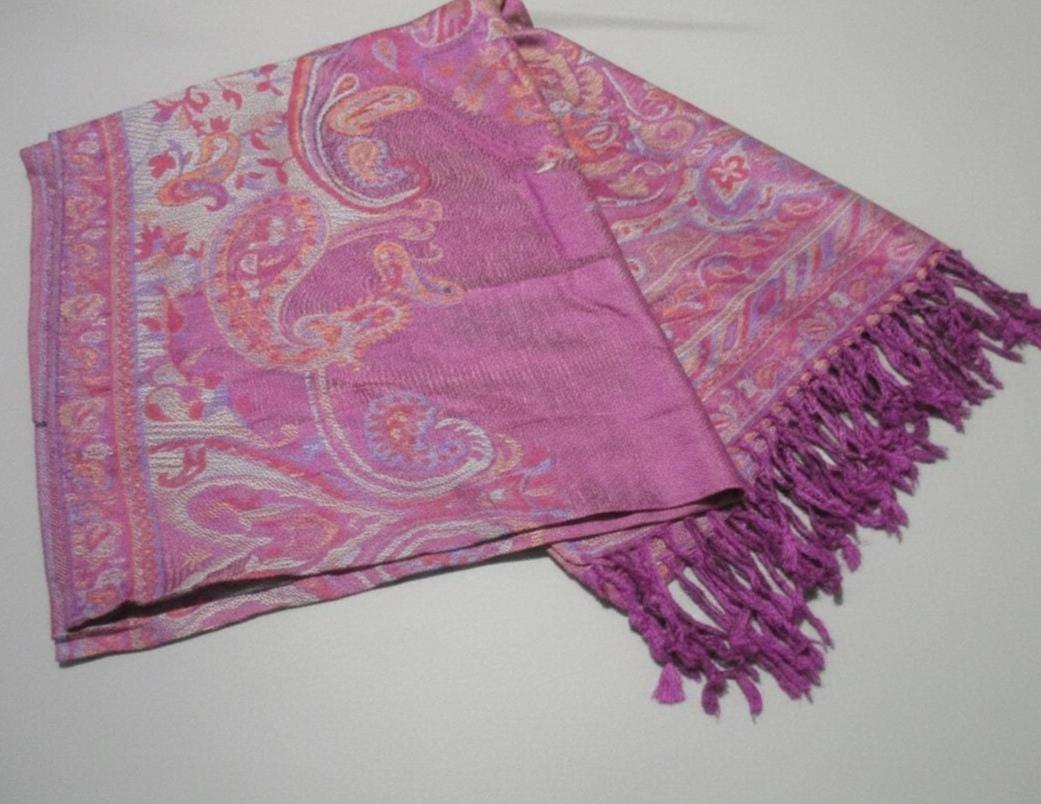 Reversible Soft Pashmina Shawl & Scarf for Women, Jacquard Brocade, Shawl, Sarong or Head Wraps