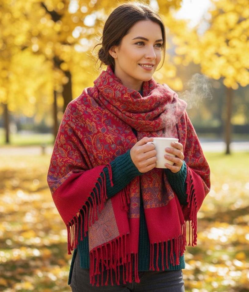 Reversible Soft Pashmina Shawl & Scarf for Women, Jacquard Brocade, Shawl, Sarong or Head Wraps