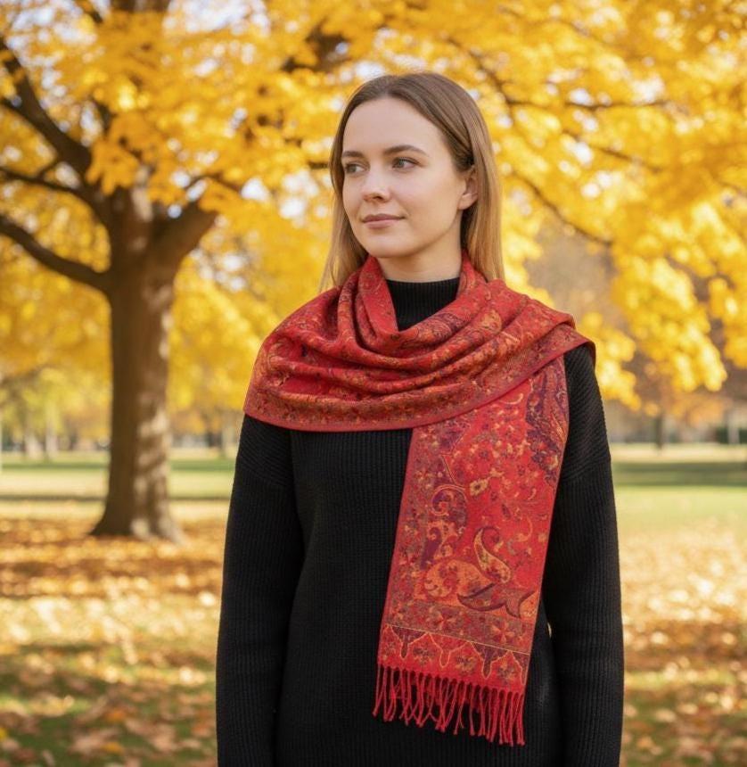 Reversible Soft Pashmina Shawl & Scarf for Women, Jacquard Brocade, Shawl, Sarong or Head Wraps