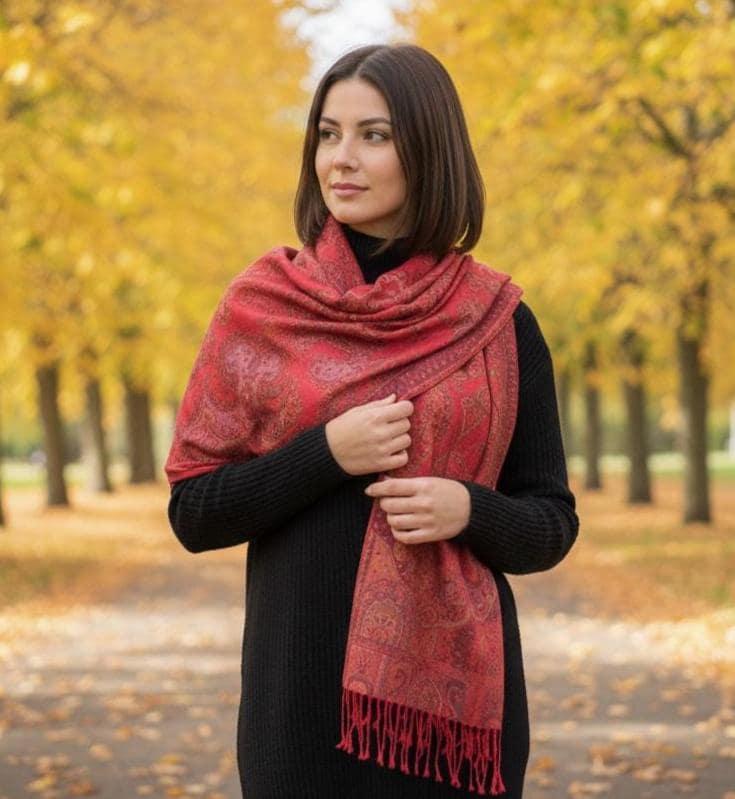 Reversible Soft Pashmina Shawl & Scarf for Women, Jacquard Brocade, Shawl, Sarong or Head Wraps