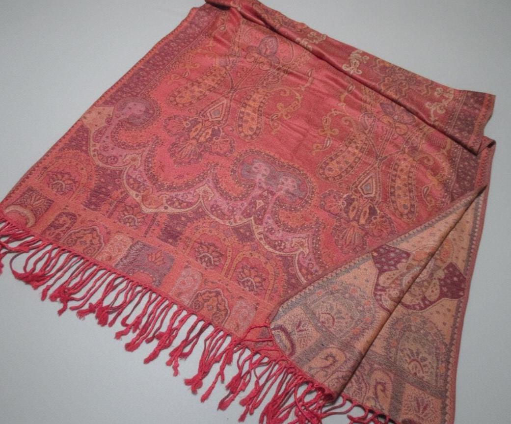 Reversible Soft Pashmina Shawl & Scarf for Women, Jacquard Brocade, Shawl, Sarong or Head Wraps