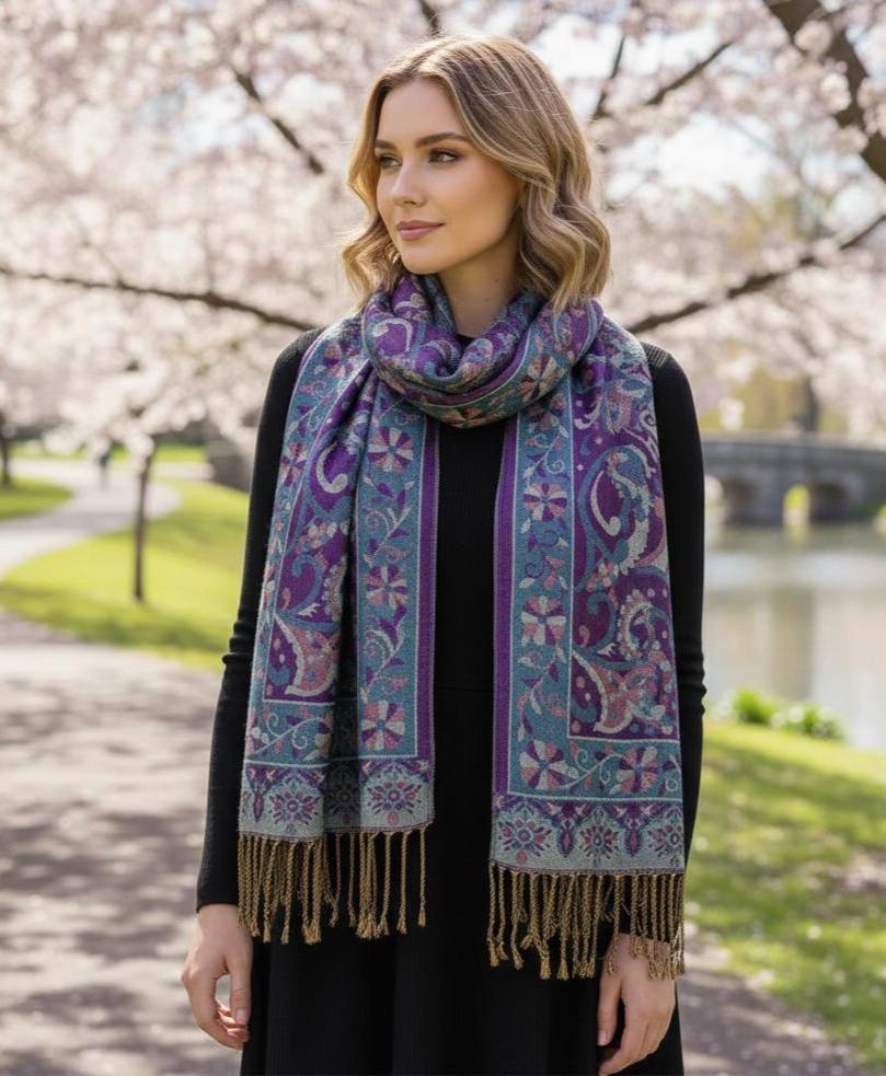 Reversible Soft Pashmina Shawl & Scarf for Women, Jacquard Brocade, Shawl, Sarong or Head Wraps