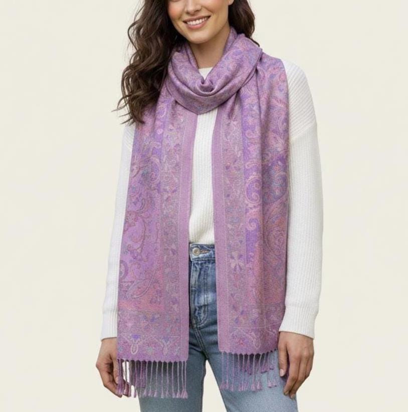 Reversible Soft Pashmina Shawl & Scarf for Women, Jacquard Brocade, Shawl, Sarong or Head Wraps