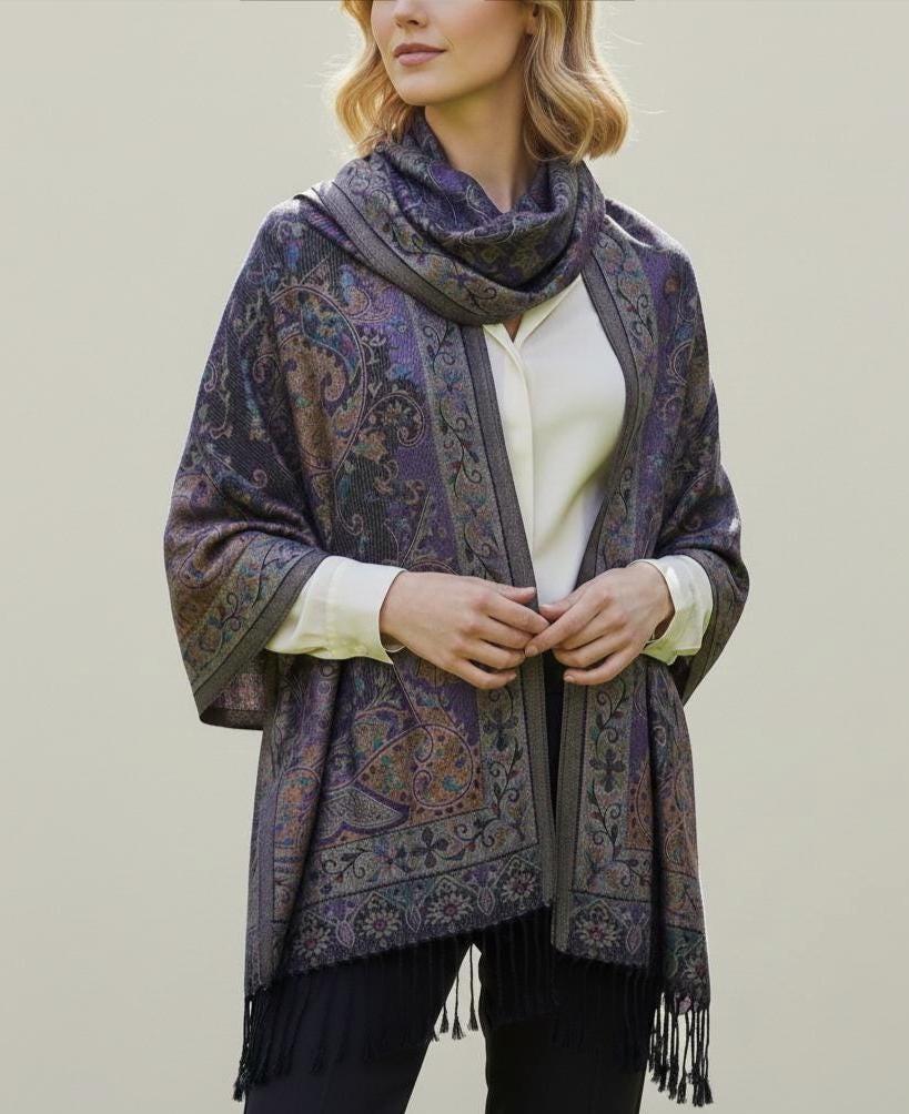 Reversible Soft Pashmina Shawl & Scarf for Women, Jacquard Brocade, Shawl, Sarong or Head Wraps