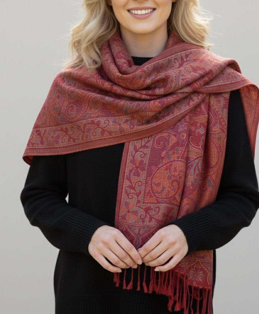 Reversible Soft Pashmina Shawl & Scarf for Women, Jacquard Brocade, Shawl, Sarong or Head Wraps