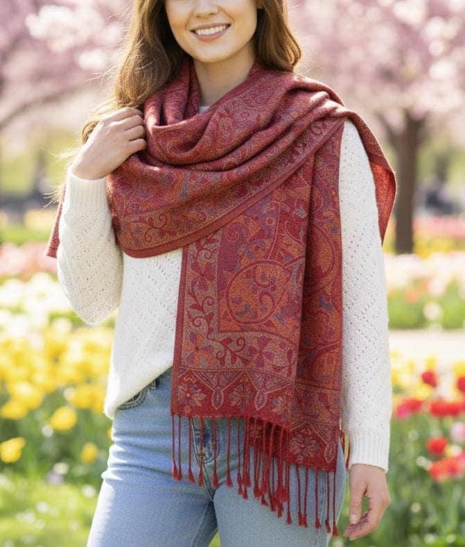 Reversible Soft Pashmina Shawl & Scarf for Women, Jacquard Brocade, Shawl, Sarong or Head Wraps