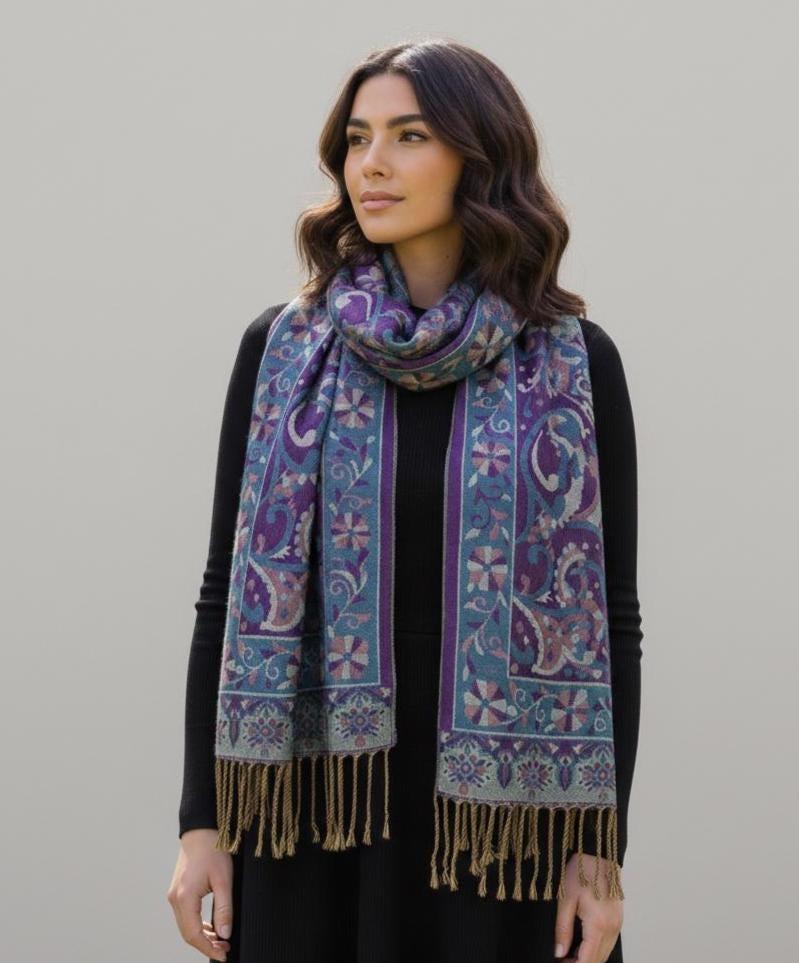 Reversible Soft Pashmina Shawl & Scarf for Women, Jacquard Brocade, Shawl, Sarong or Head Wraps