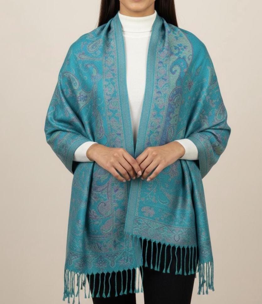Reversible Soft Pashmina Shawl & Scarf for Women, Jacquard Brocade, Shawl, Sarong or Head Wraps