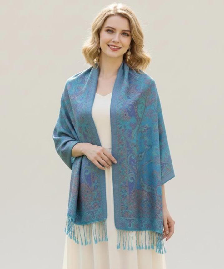 Reversible Soft Pashmina Shawl & Scarf for Women, Jacquard Brocade, Shawl, Sarong or Head Wraps
