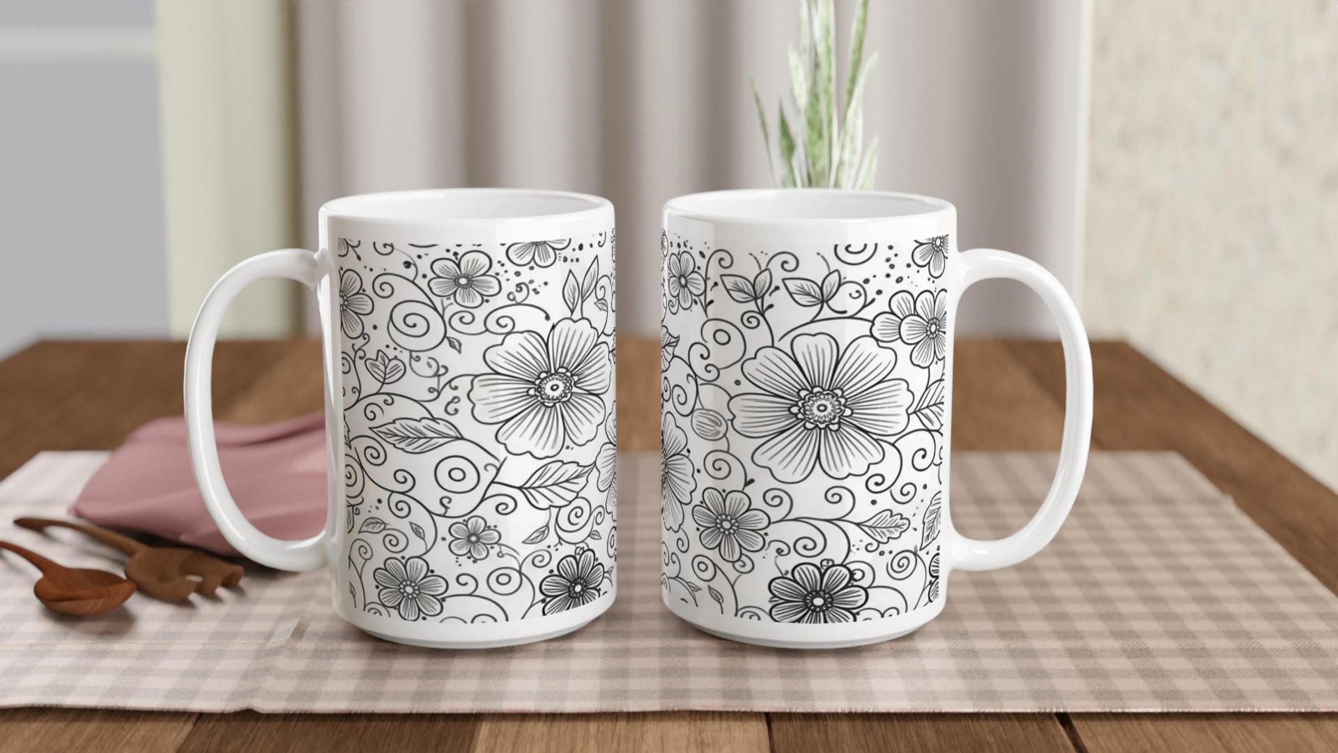 Floral Cups -  Large and Small Ceramic Mugs