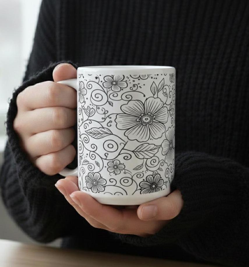 Floral Cups -  Large and Small Ceramic Mugs