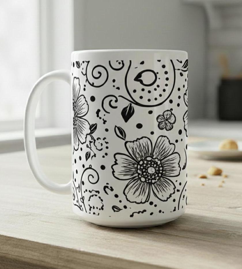 Floral Cups -  Large and Small Ceramic Mugs
