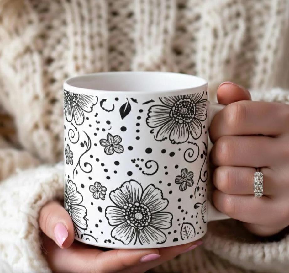 Floral Cups -  Large and Small Ceramic Mugs