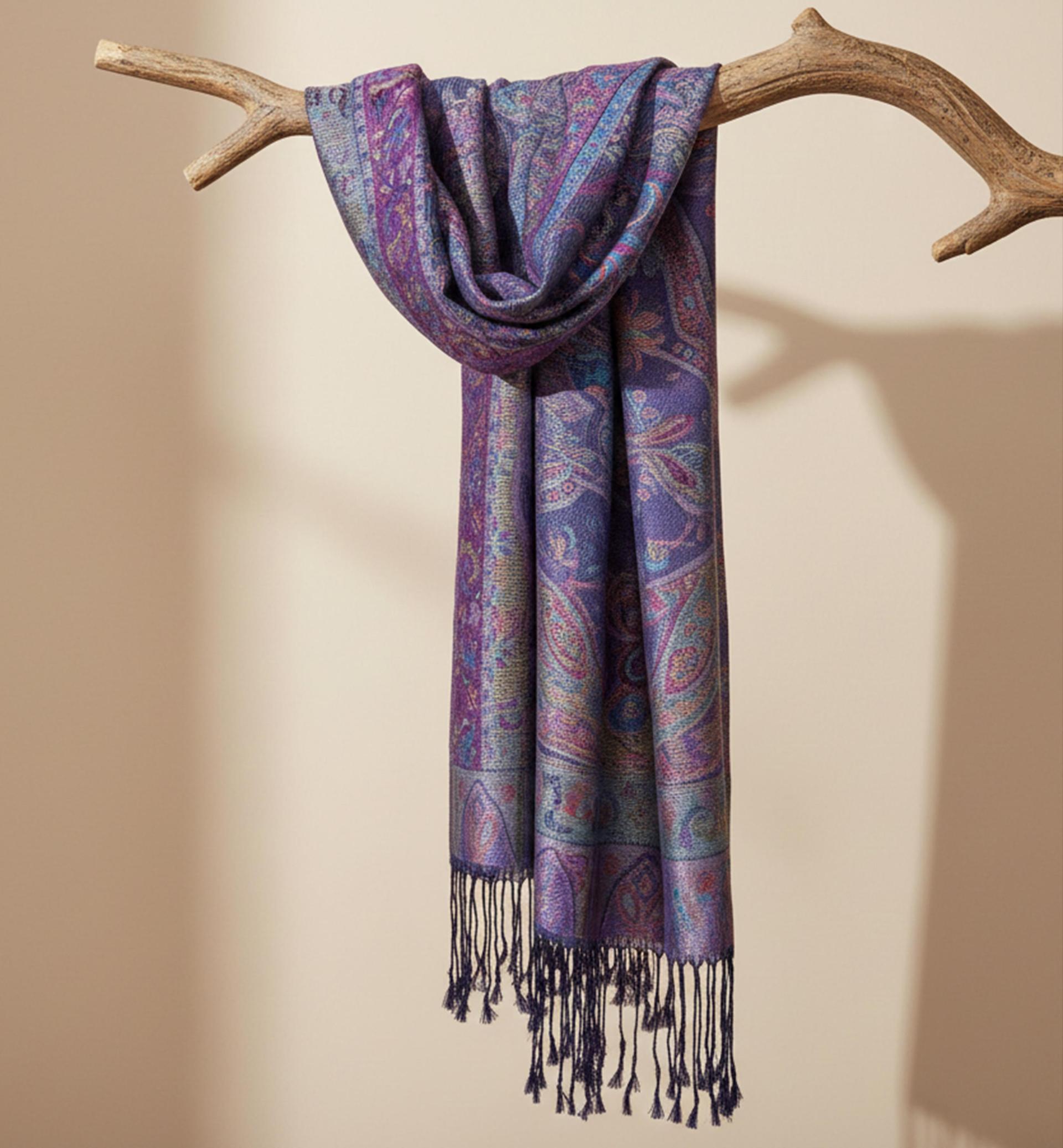 Reversible Soft Pashmina Shawl & Scarf for Women, Jacquard Brocade, Shawl, Sarong or Head Wraps