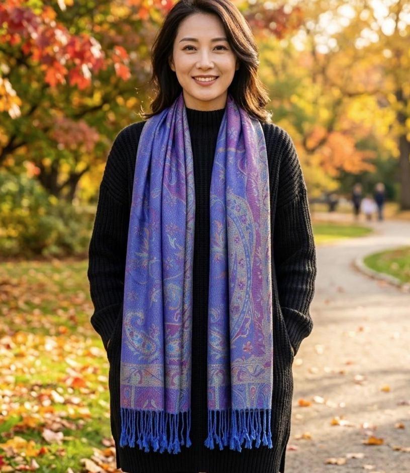 Reversible Soft Pashmina Shawl & Scarf for Women, Jacquard Brocade, Shawl, Sarong or Head Wraps