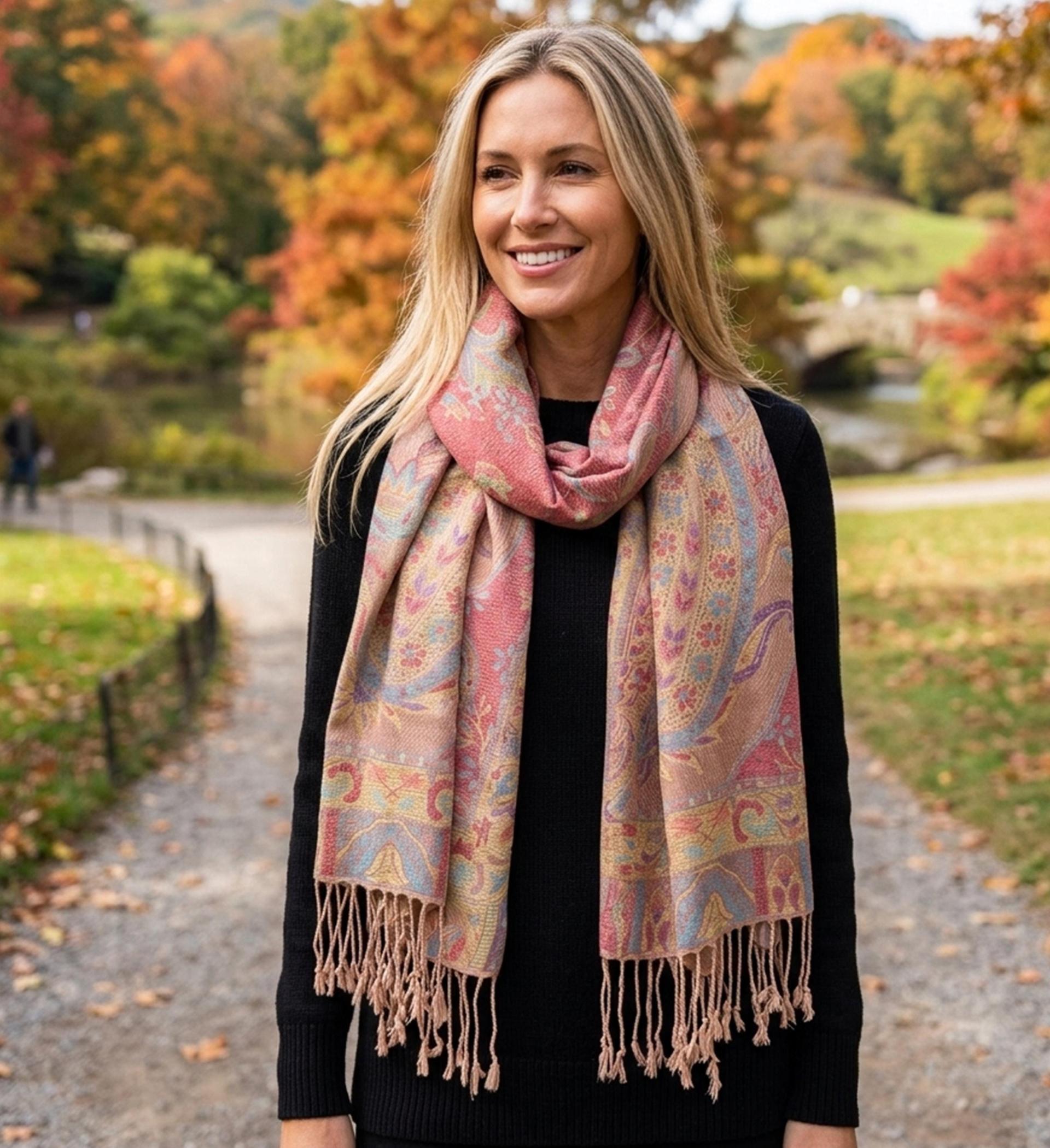 Reversible Soft Pashmina Shawl & Scarf for Women, Jacquard Brocade, Shawl, Sarong or Head Wraps