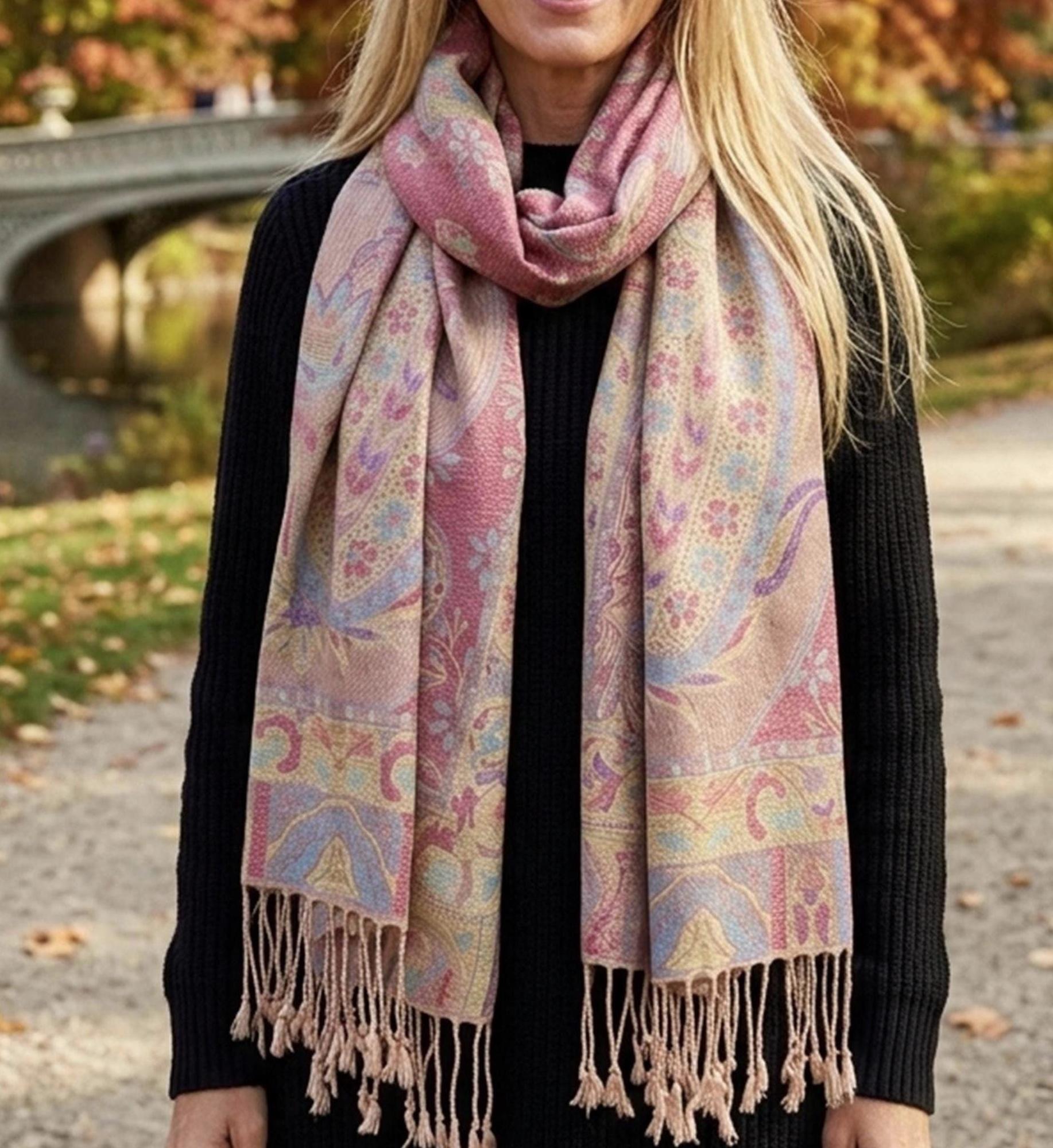 Reversible Soft Pashmina Shawl & Scarf for Women, Jacquard Brocade, Shawl, Sarong or Head Wraps