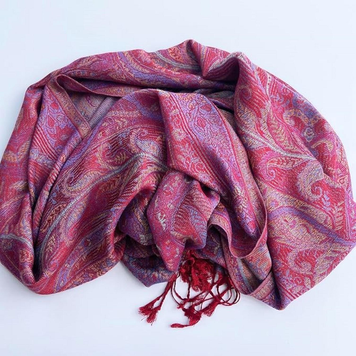 Reversible Soft Pashmina Shawl & Scarf for Women, Jacquard Brocade, Shawl, Sarong or Head Wraps