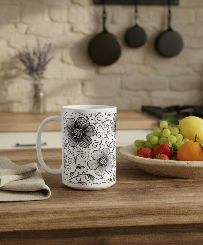 Floral Cups -  Large and Small Ceramic Mugs