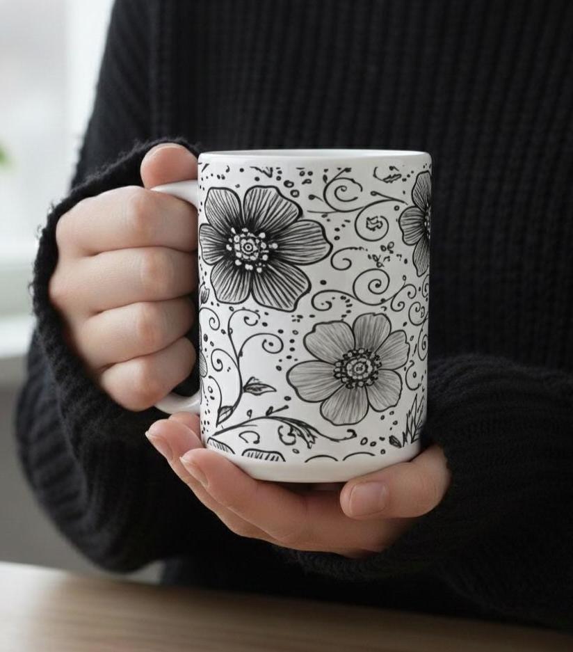 Floral Cups -  Large and Small Ceramic Mugs