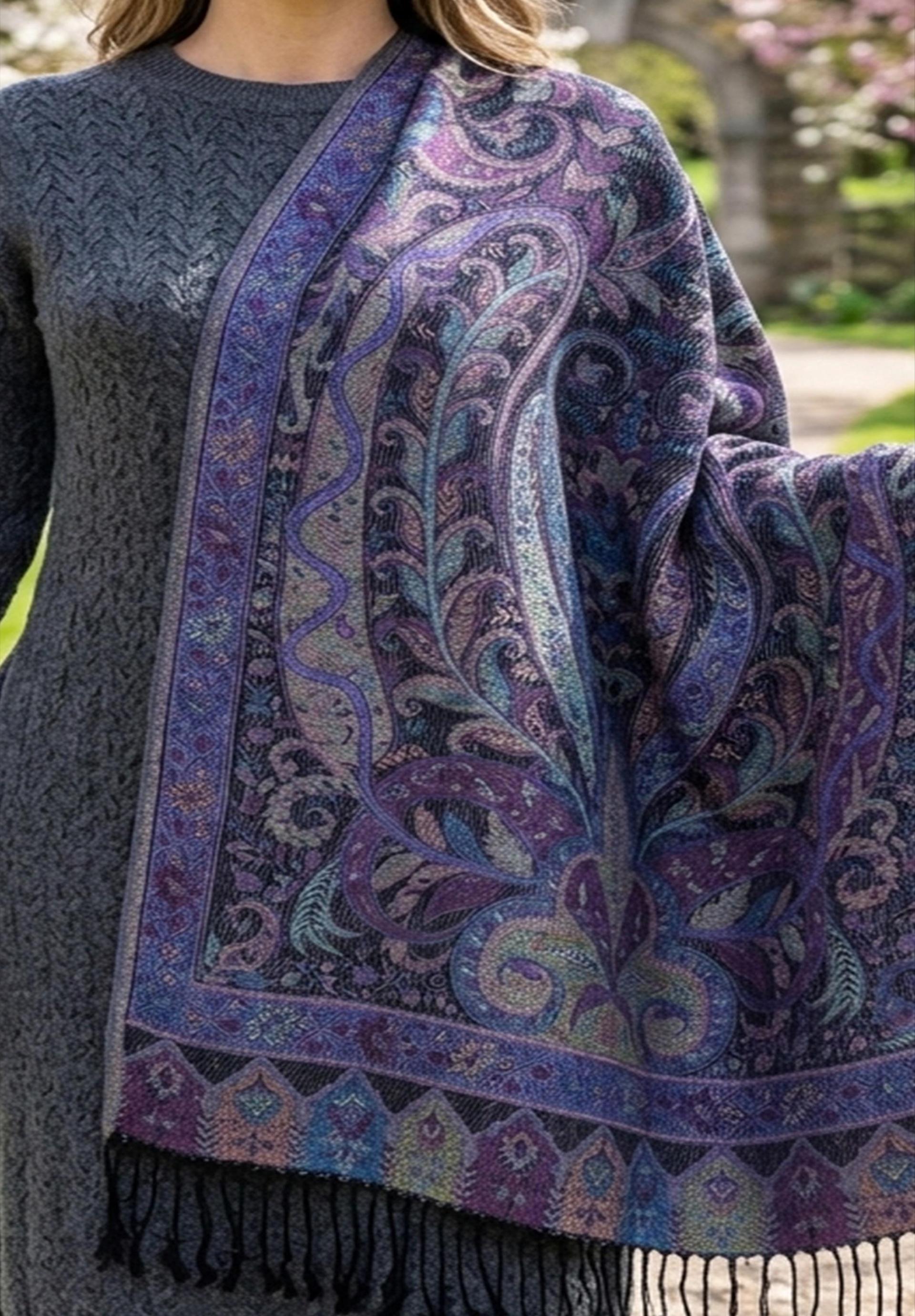 Reversible Soft Pashmina Shawl & Scarf for Women, Jacquard Brocade, Shawl, Sarong or Head Wraps