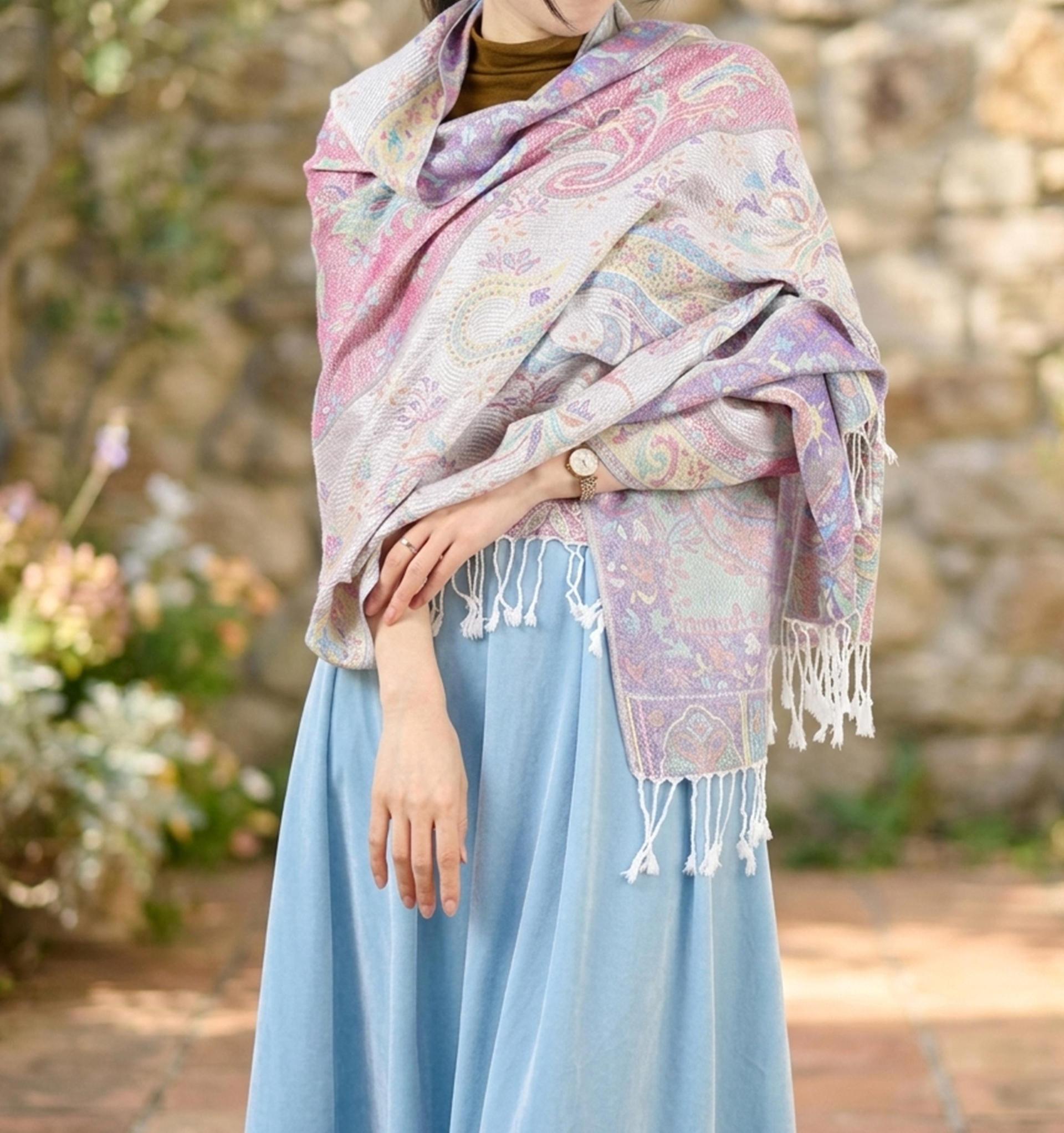 Soft Pashmina Shawl & Scarf for Women, Jacquard Brocade, Shawl, Sarong or Head Wraps