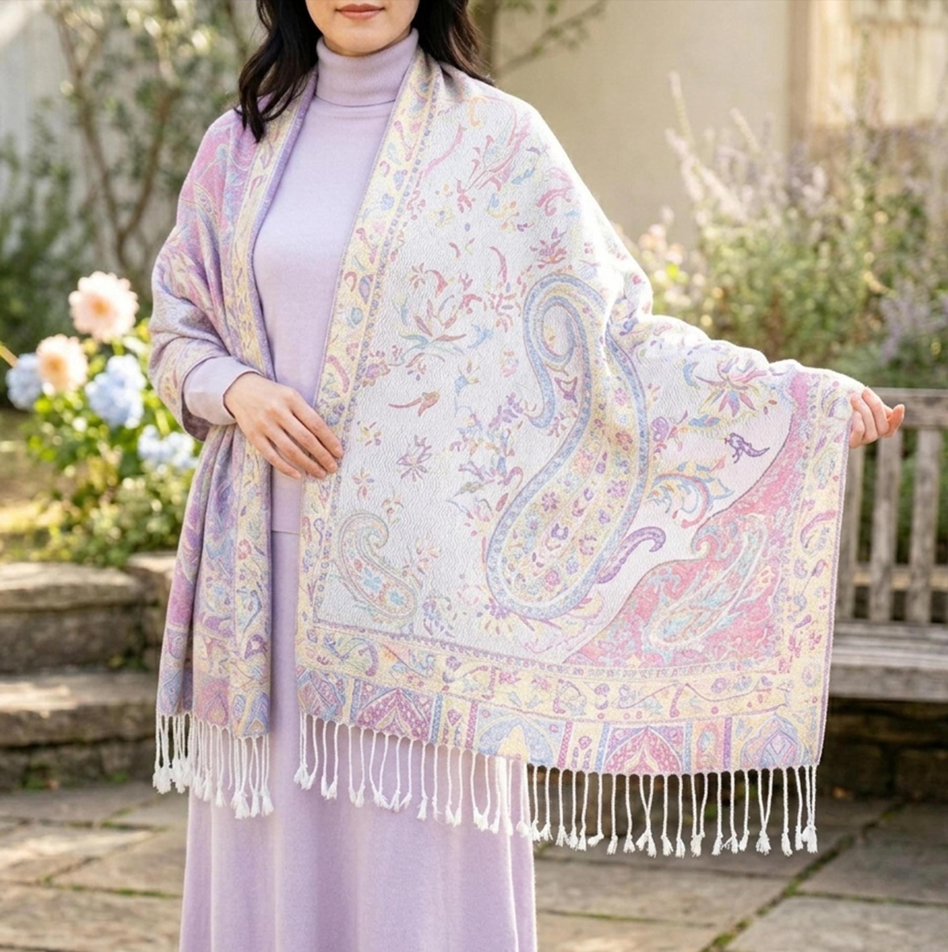 Soft Pashmina Shawl & Scarf for Women, Jacquard Brocade, Shawl, Sarong or Head Wraps