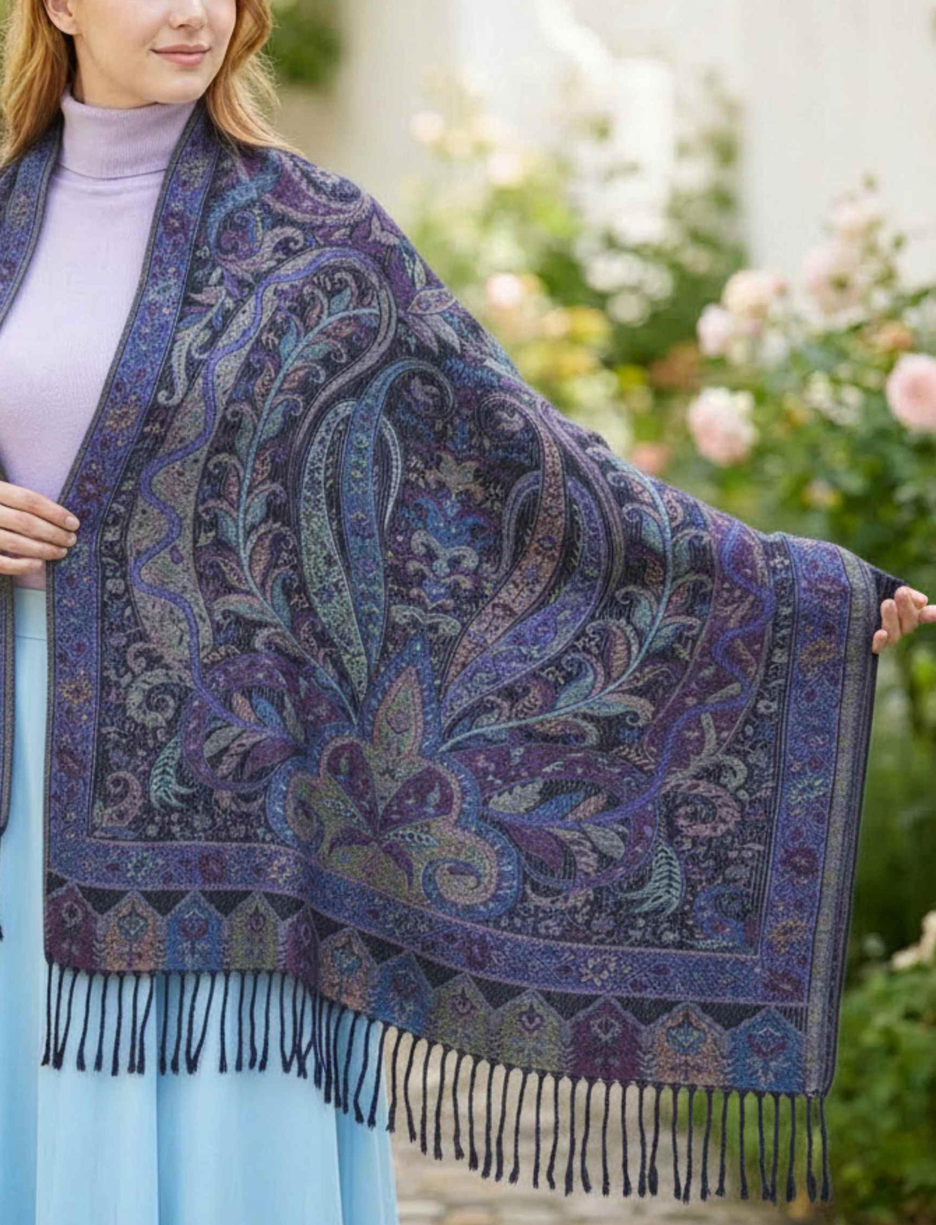 Reversible Soft Pashmina Shawl & Scarf for Women, Jacquard Brocade, Shawl, Sarong or Head Wraps