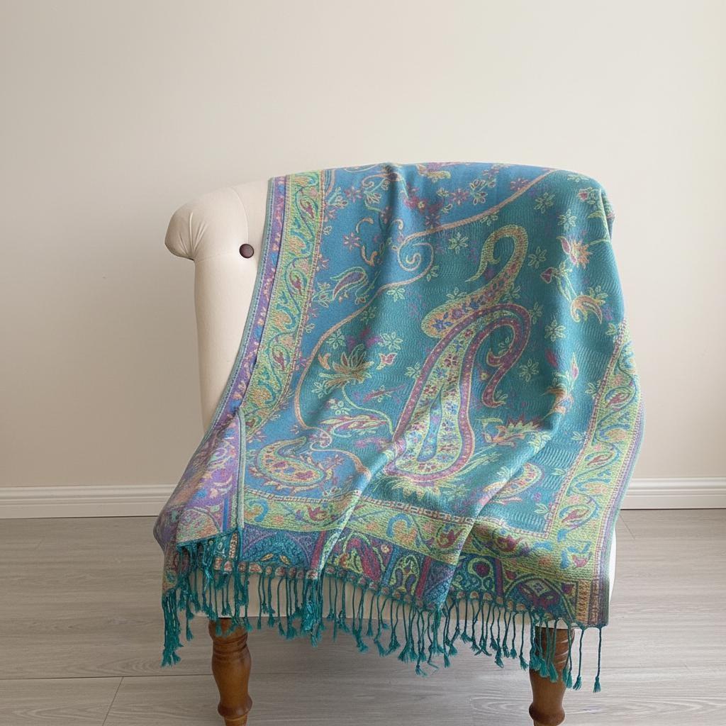Reversible Soft Pashmina Shawl & Scarf for Women, Jacquard Brocade, Shawl, Sarong or Head Wraps