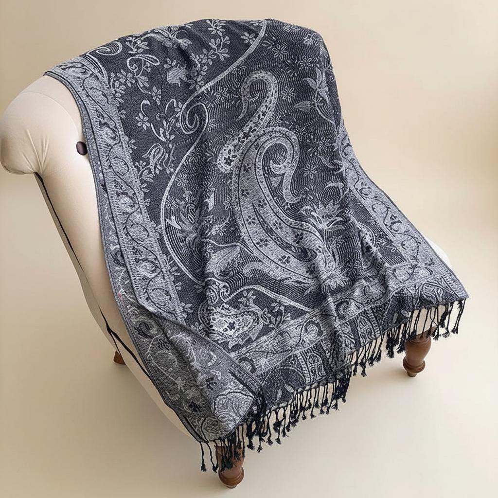 Reversible Soft Pashmina Shawl & Scarf for Women, Jacquard Brocade, Shawl, Sarong or Head Wraps