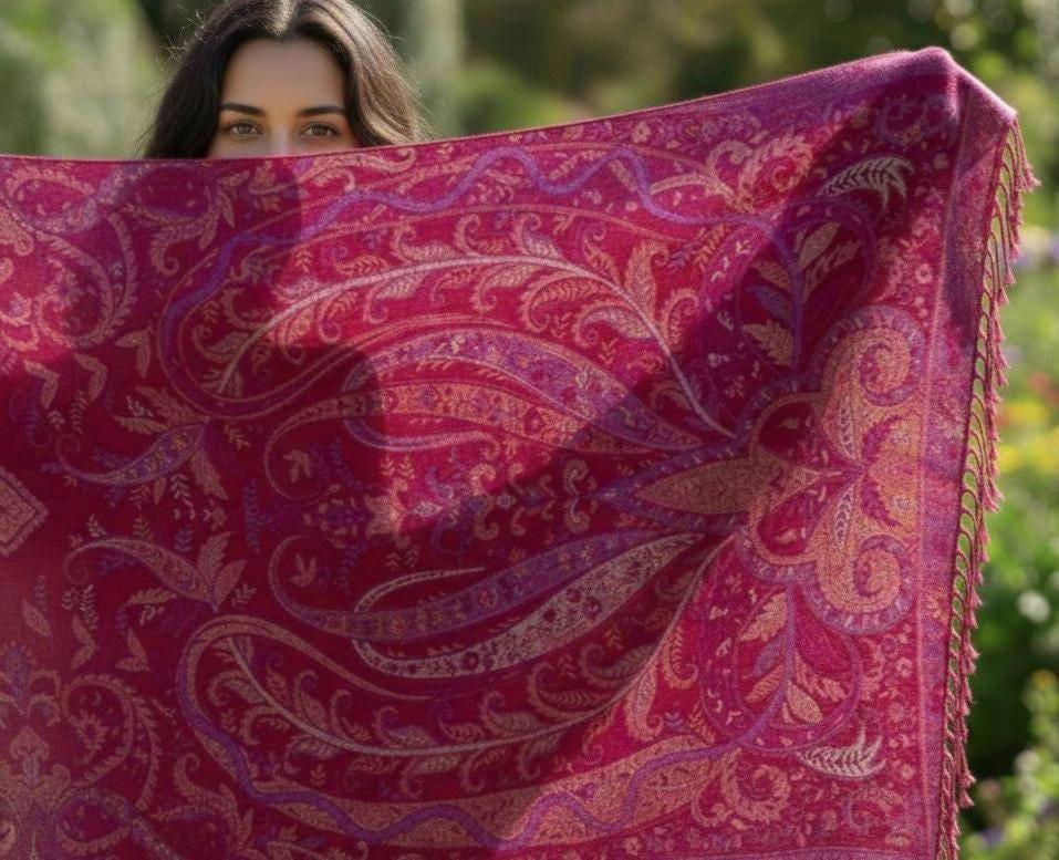 Reversible Soft Pashmina Shawl & Scarf for Women, Jacquard Brocade, Shawl, Sarong or Head Wraps