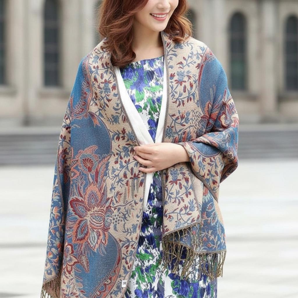 Shiny Pashmina Shawl & Scarf for Women, Jacquard Brocade, Head Wraps