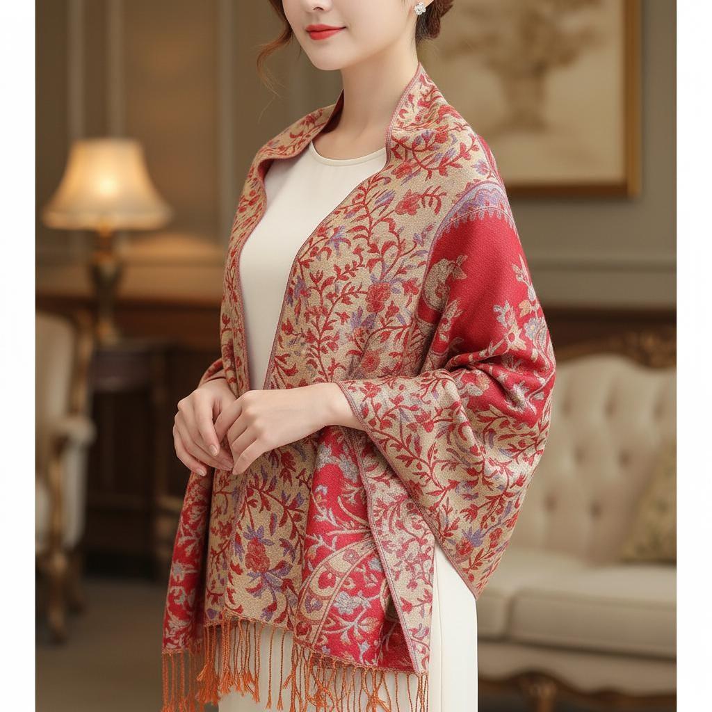 Shiny Pashmina Shawl & Scarf for Women, Jacquard Brocade, Head Wraps