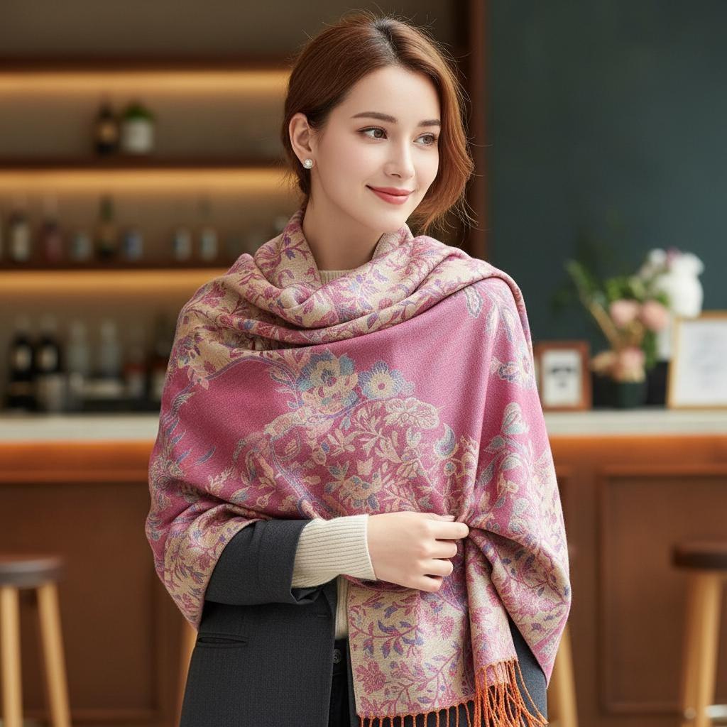 Shiny Soft Pashmina Shawl & Scarf for Women, Jacquard Brocade, Head Wraps