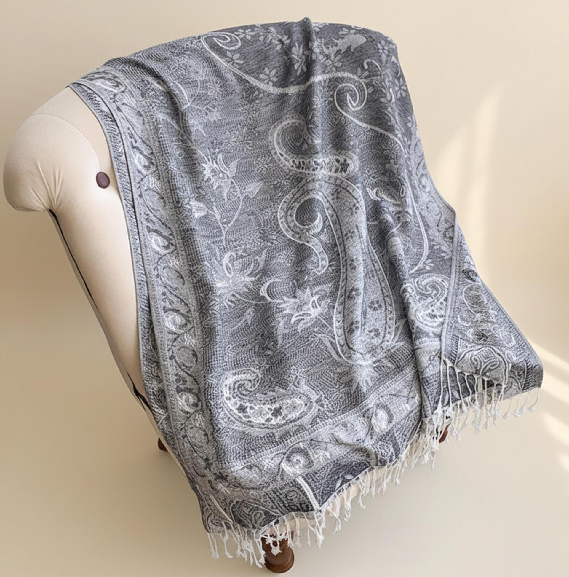 Reversible Soft Pashmina Shawl & Scarf for Women, Jacquard Brocade, Shawl, Sarong or Head Wraps